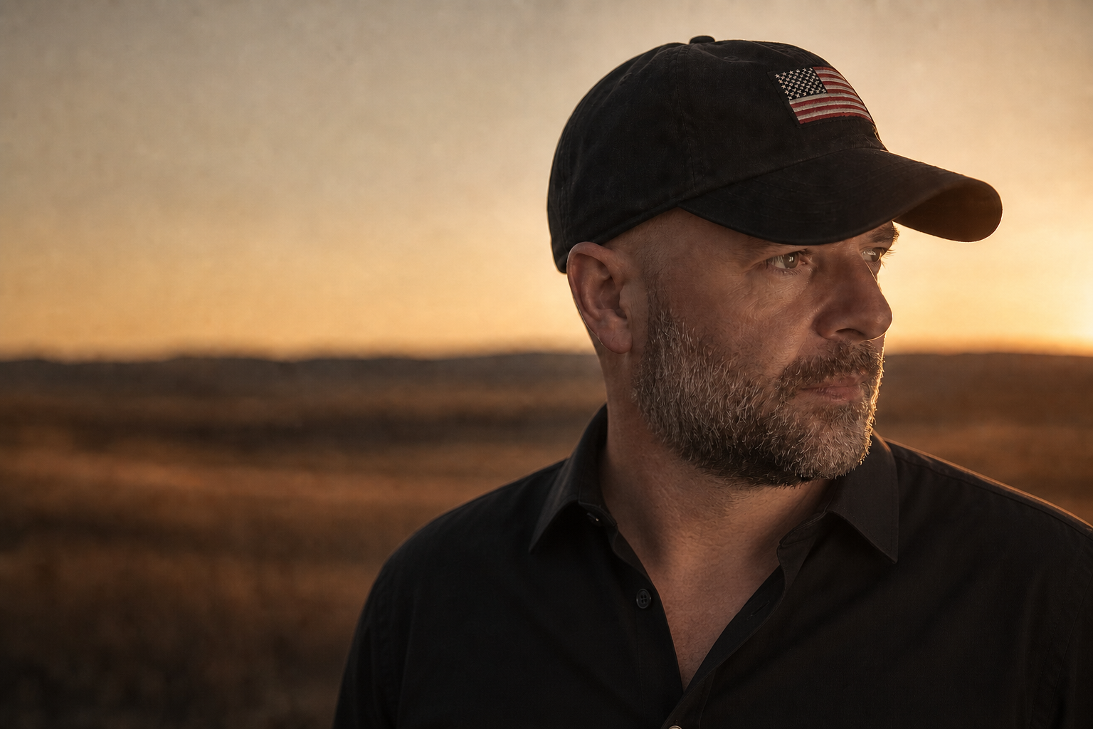 Brad Nietfeldt in profile at sunset